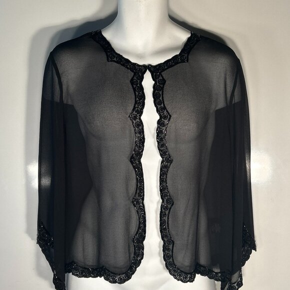 J Kara SZ PXL Black Semi Sheer Beaded Open Front Wrap Formal Wedding Goth Party - Picture 1 of 9